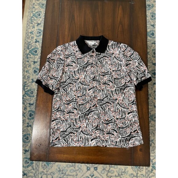 Vintage Kelly Scott Zebra Print Black Collar Womens Polo Blouse Shirt sz 6 - Picture 2 of 11